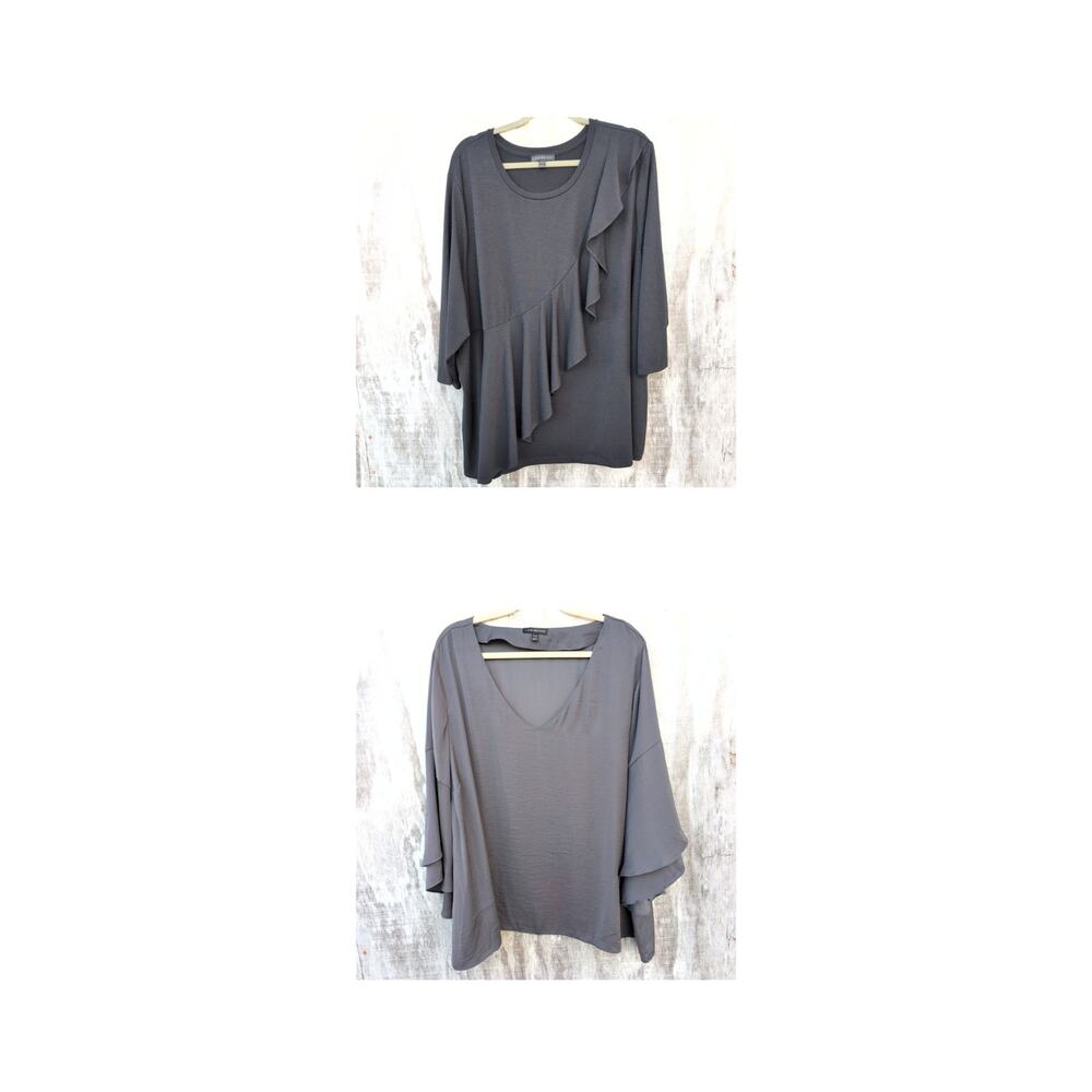 Lane Bryant (2) Ruffle Flutter Sleeve Romantic Tops Women's 26/28 Black / Gray